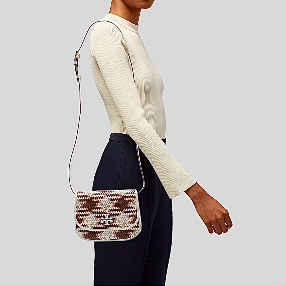 NEW Tory Burch Britten Multicolor Leather Woven Crossbody Shoulder Summer Bag - Picture 5 of 10